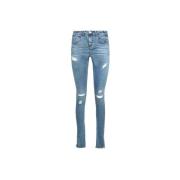 One Teaspoon Blå Skinny Jeans med Fransade Vrist Blue, Dam