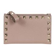 Valentino Garavani Rockstud Myntkortfodral Granat Kalvskinn Beige, Dam