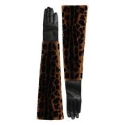 Dolce & Gabbana Leopard Läder Armbågslånga Handskar Multicolor, Dam