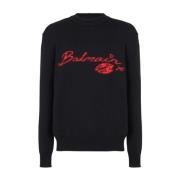 Balmain Lips Motif Logo Stickad Tröja Black, Herr