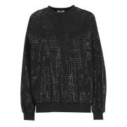 Elisabetta Franchi Svart Bomullsweatshirt med Crew Neckline Black, Dam