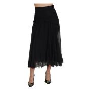 Dolce & Gabbana Elegant högmidjig midi kjol i silkeblandning Black, Da...