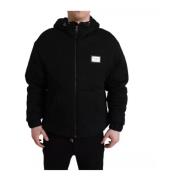 Dolce & Gabbana Logo Hooded Bomber Jacket Cotton Nylon Black, Herr