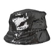 Dolce & Gabbana Silver Sequined Nylon Bucket Hat Gray, Herr