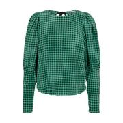 Co'Couture Check Bow Blouse Green, Dam