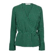 Co'Couture Rutig Wrap Blus Grön Green, Dam