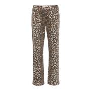 Cream Leopard Print Straight-Leg Jeans Brown, Dam