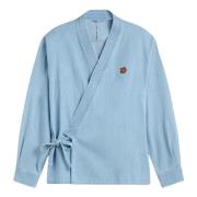 Kenzo Denim Kimono Jacka med Boke Blomma Blue, Herr