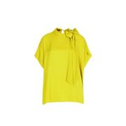 Carolina Herrera Silk Jacquard Oversize Topp med Gul Bow Yellow, Dam