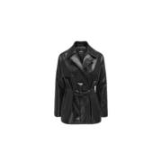 Only Faux Läder Kort Trenchcoat Black, Dam