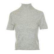 Drykorn Stickad Turtle Neck Cropped T-Shirt Gray, Dam