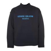 Stone Island Logo Print Sweatshirt med Rund Hals Blue, Herr