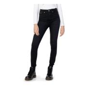 Calvin Klein Jeans Svart Enkel Dragkedja Jeans med Fickor Black, Dam