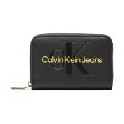 Calvin Klein Jeans Tryckt dragkedja plånbok för kvinnor Black, Dam