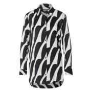 Street One Geometrisk Button-Up Blus Black, Dam