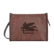 Etro Broderad Logotyp Canvas Pouch med Paisley Brown, Dam