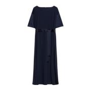 Max Mara Weekend Elegant Boatneck Klänning med Satin Detaljer Blue, Da...