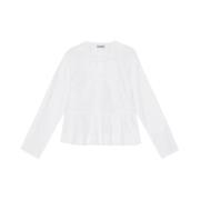 Ganni Bomull Poplin Slips Peplum Blus White, Dam