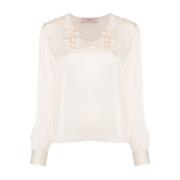 Twinset Rysch Krage Rosa Satin Skjorta Pink, Dam