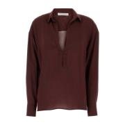 Philosophy di Lorenzo Serafini Stretch Viskos Burgundy Blus Brown, Dam