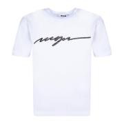 Msgm Vit Rundhals T-shirt Chic Stil White, Dam