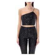 Oseree Svart One Shoulder Paillettes Top Black, Dam