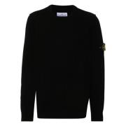 Stone Island Lambswool Crew Neck Stickad tröja med Ribbad Krage Black,...