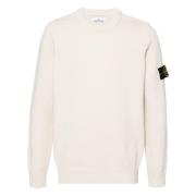 Stone Island Räfflad Crewneck Lamullstickat White, Herr