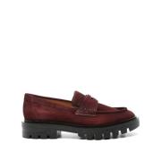 Santoni Burgundy Suede Loafers Red, Dam