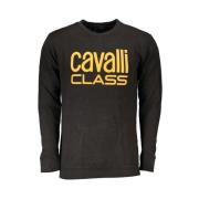 Cavalli Class Svart Bomullströja med Print Logo Black, Herr