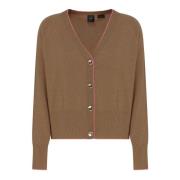 PINKO Brun V-ringad Cardigan med Fuchsia Kant Brown, Dam