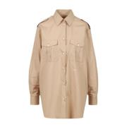 Msgm Beige Bomullsskjorta med Axelemblemer Beige, Dam