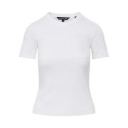 Veronica Beard Räfflad T-shirt med Logoficka White, Dam