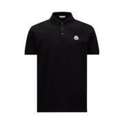 Moncler Logo Patch Polo Klassisk Svart Bomull Black, Herr