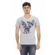 Trussardi Elegant V-ringad T-shirt med Frontprint Gray, Herr