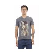 Trussardi Elegant V-ringad T-shirt med fronttryck Gray, Herr