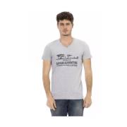 Trussardi Elegant V-ringad T-shirt med Frontprint i Grå Gray, Herr