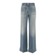 Victoria Beckham Tinted Blue Wash Stretch Denim Jeans Blue, Dam