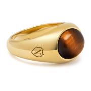 Nialaya Gold Oval Signet Ring with Brown Tiger Eye Yellow, Herr