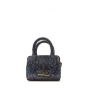 Pompei Donatella Python Print Läder Mini Handväska Blue, Dam