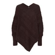 Cream Stickad Poncho Chokladplommon Brown, Dam