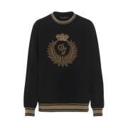 Dolce & Gabbana Svart Bomullssweatshirt med Präglat Dekor Black, Herr