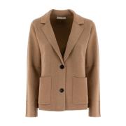 Le Tricot Perugia Elegant stickad blazer med slagkrage Brown, Dam