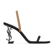 Saint Laurent Svarta Läder Slingback Sandaler Black, Dam