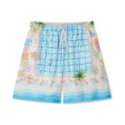 Casablanca Blå Silke Shorts med Pool Artwork Blue, Herr