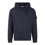 Stone Island Logo Hoodie Regular Fit Bomull Fleece Blue, Herr