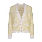 Balmain Gul Stickad Kofta med Trompe-l'œil Fickor Yellow, Dam