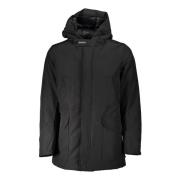 Woolrich Svart huva parka med fickor och logotyp Black, Herr