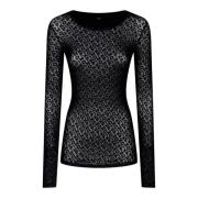 Pinko Svart Logo Mesh Top Black, Dam