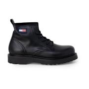 Tommy Hilfiger Svarta Läder Ankelboots Black, Herr